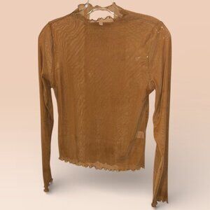 WRAY semi sheer crinkle ruffle edges trim top L